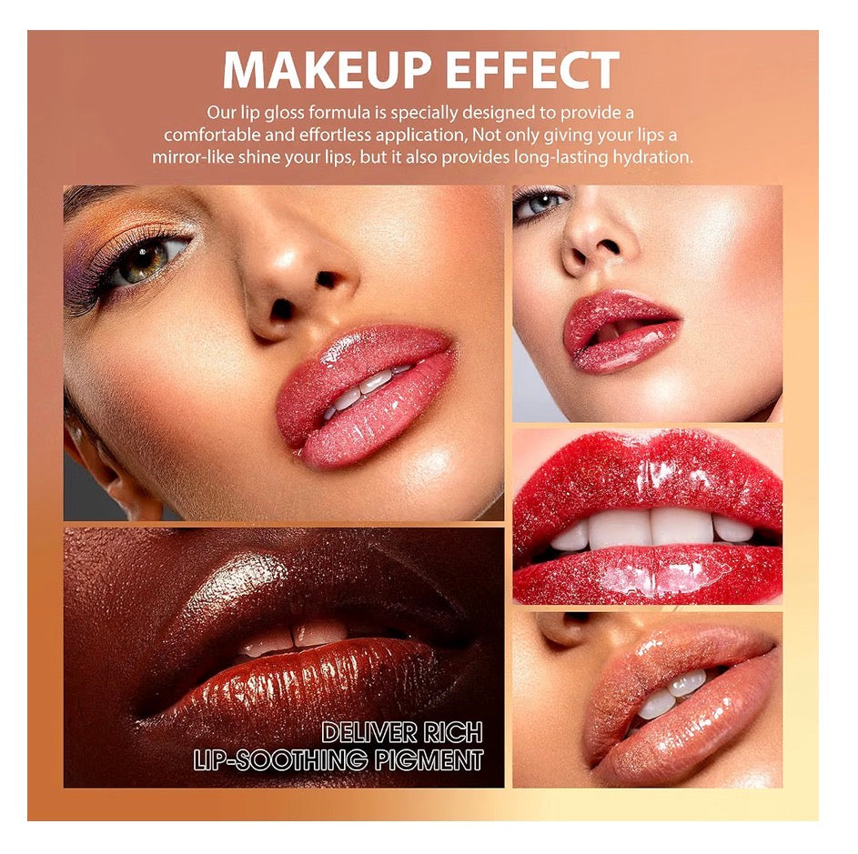 Close-up showing a glossy red lip color
