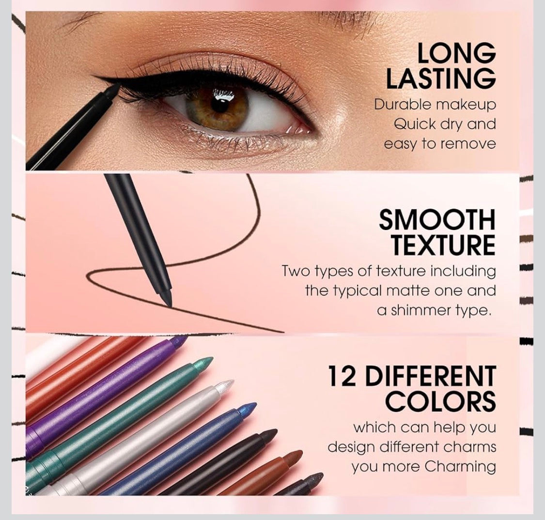 Langmanni 12 Pack Color Eyeliner Set